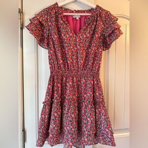 Joy Joy - Size XS - Pink Floral Smocked Waist Dress EUC